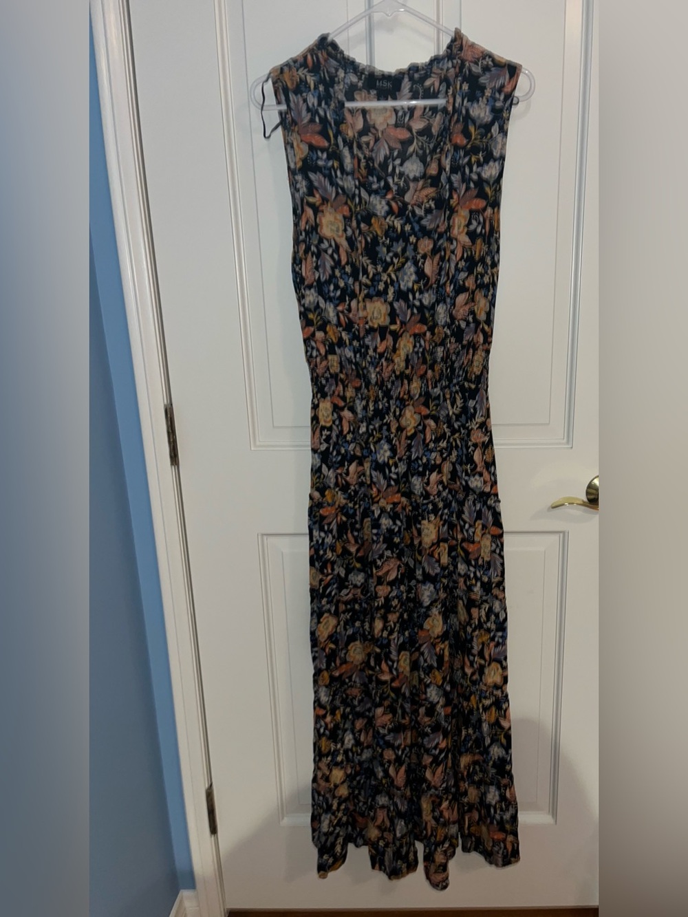 MSK Black Floral Maxi Dress with Rust and Cream Accents